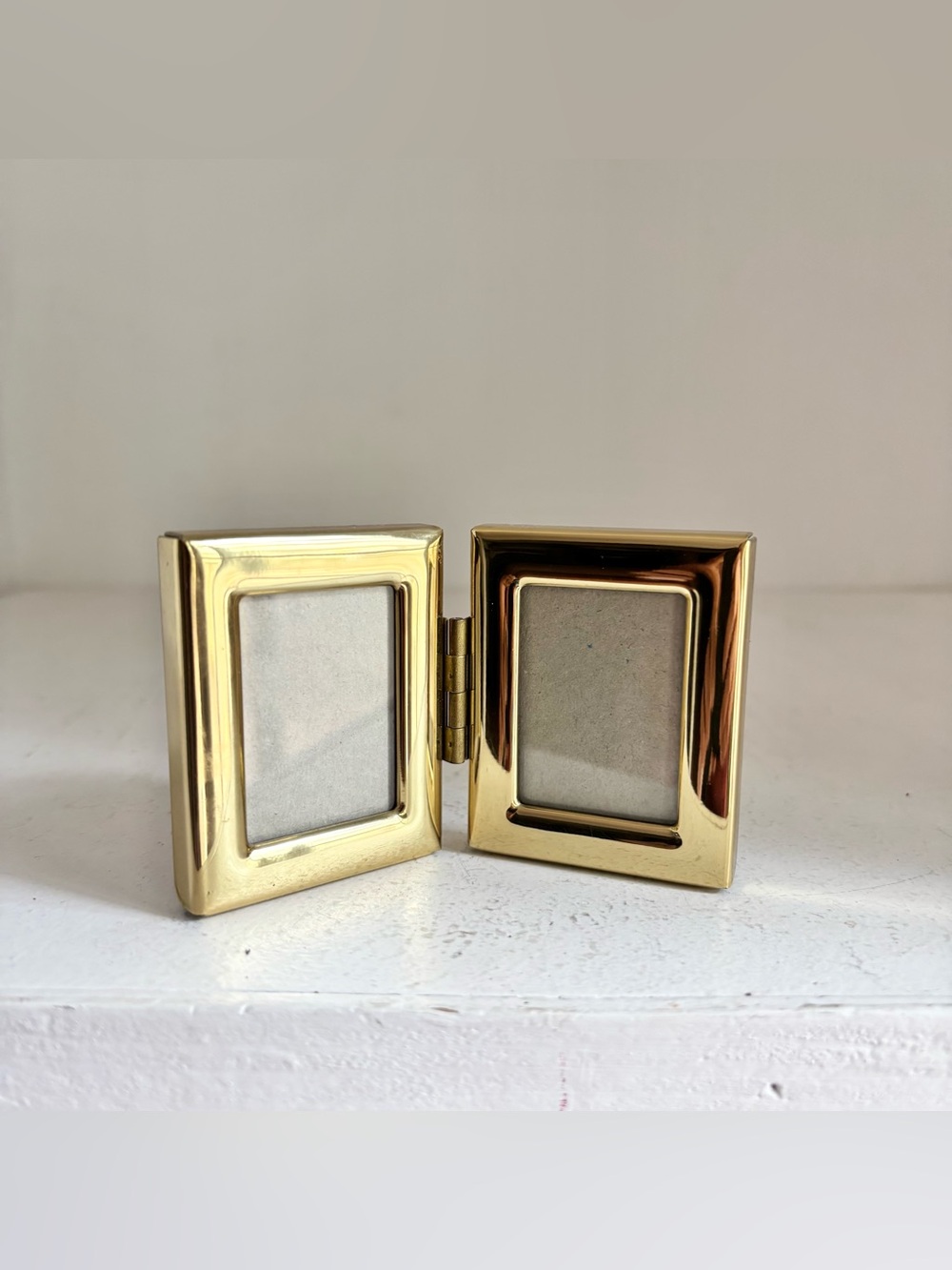 Vintage Lacquered Brass Gold Double Hinged Mini Photo Frame